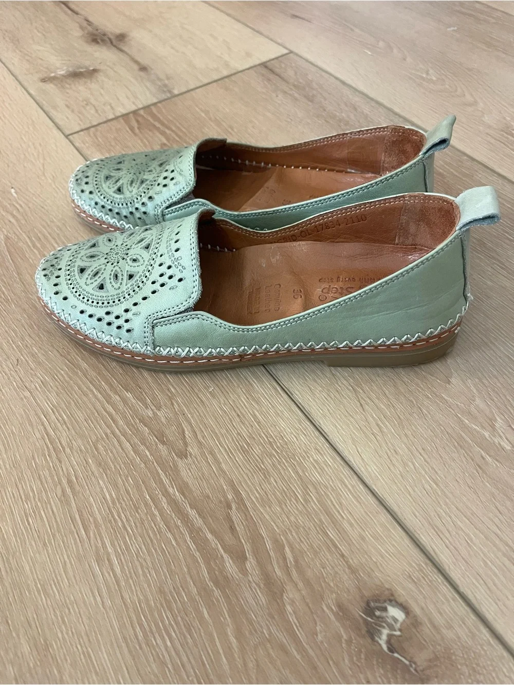 Spring Step Mint Green Perforated Leather Slip-On Loafers